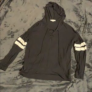 Black hoodie with white stripes